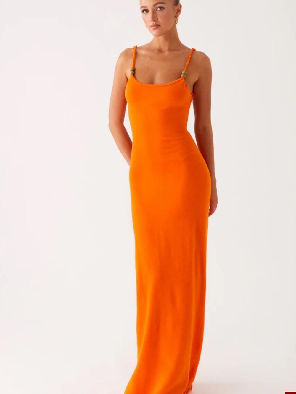 Peppermayo Bright Orange Maxi Slip Dress with Rope-Strap Accents